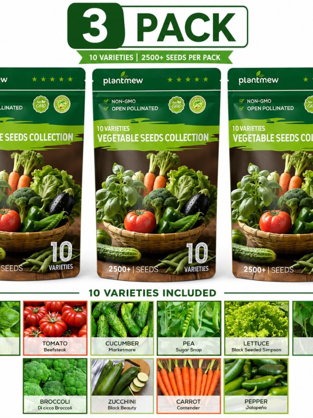 Heirloom 10 Vegetable Seeds Pack for Home Garden - Non-GMO, Open-Pollinated